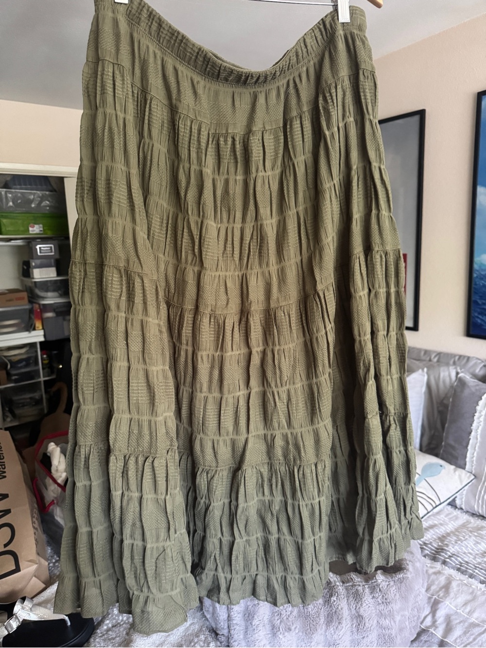 Max Studio Olive Green Women's Smocked Skirt